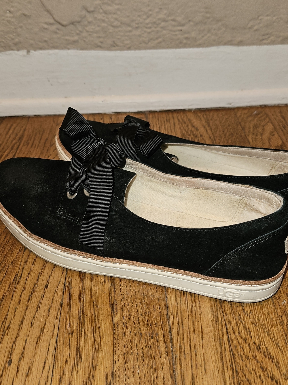 UGG Women's Black Suede Ribbon-Detail Slip-On Sneakers